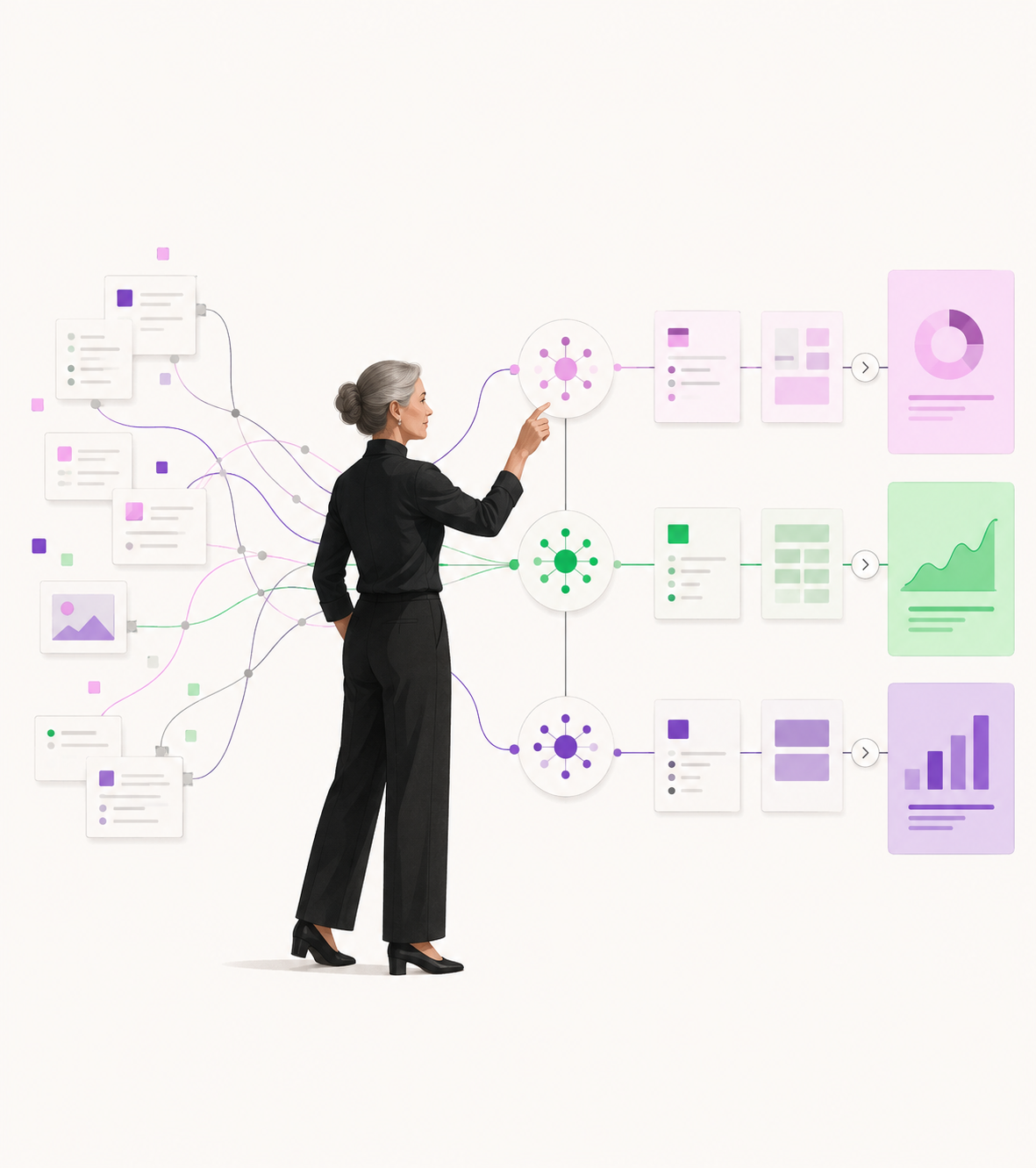 An experienced specialist orchestrating scattered Copilot activity into three coordinated workflows and measurable outcomes